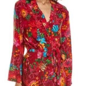 NWT Johnny Was Biya JWLA 3J Workshop Silk Evelyn Sleep Robe Belted Printed